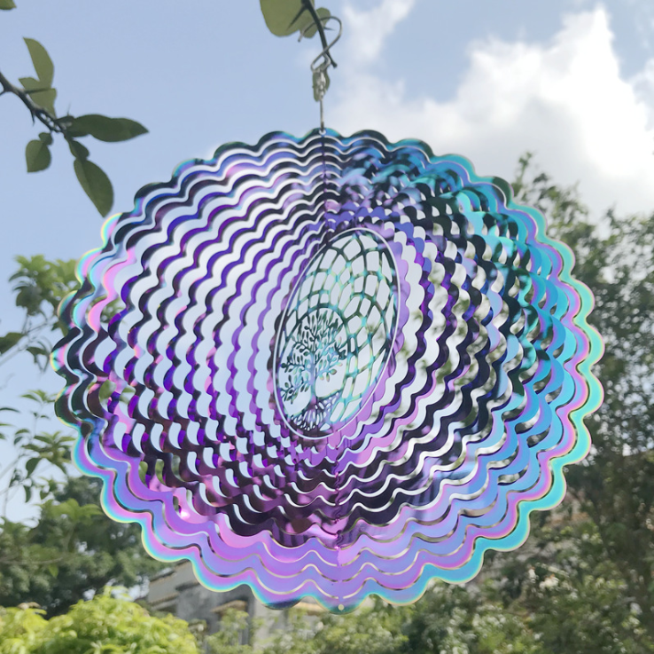 Corrugated -3D Rotary Wind Chime Spinner Flowing-Light Effect Decor for Garden House Decoration-25x25cm