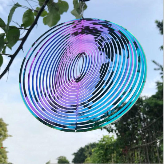 Circular-3D Rotary Wind Chime Spinner Flowing-Light Effect Decor for Garden House Decoration-25x25cm