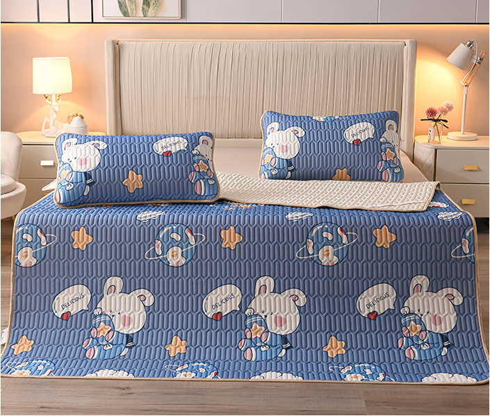 Space bear-3pcs Summer Cool Latex Bed Mat Set Anti-skid Sleeping Mat with Pillowcase Bed Protection Pad Ins Bedding Home Room Decor