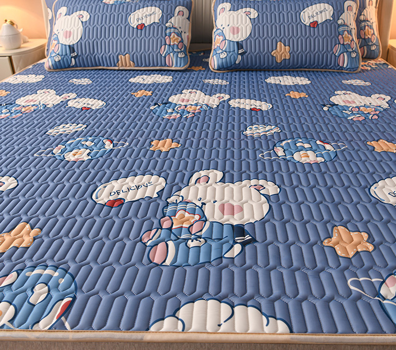 dinosaur-3pcs Summer Cool Latex Bed Mat Set Anti-skid Sleeping Mat with Pillowcase Bed Protection Pad Ins Bedding Home Room Decor