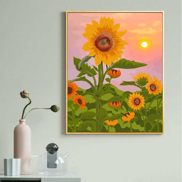 Sunflower DIY Oil Painting By Numbers with frame Canvas Wall Art For Living Room Home Decor 40x50cm