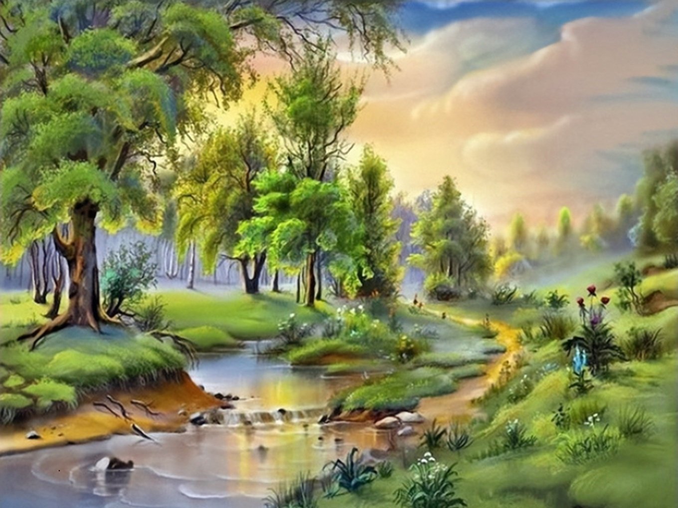 40x50cm  riverside 5d diy diamond painting full drill NO FRAME