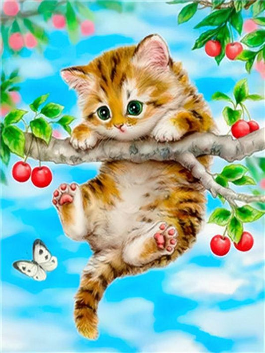 30x40cm cat hang on branch 5d diy diamond painting full drill NO FRAME