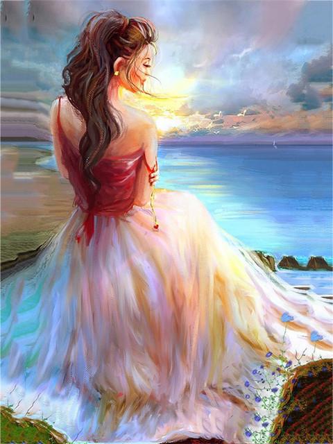 45x60cm girl on the beach 5d diy diamond painting full drill NO FRAME