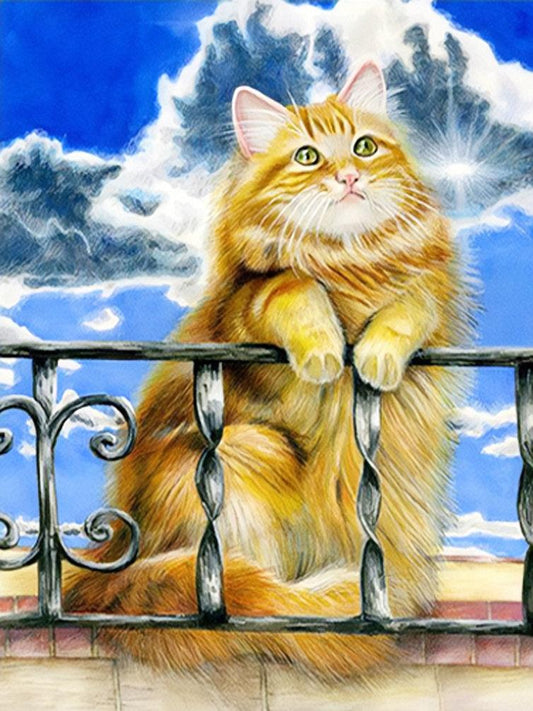 30x40cm cat lay on fence 5d diy diamond painting full drill NO FRAME