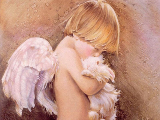 50x40cm Angel boy with rabbit  5d diy diamond painting full drill NO FRAME