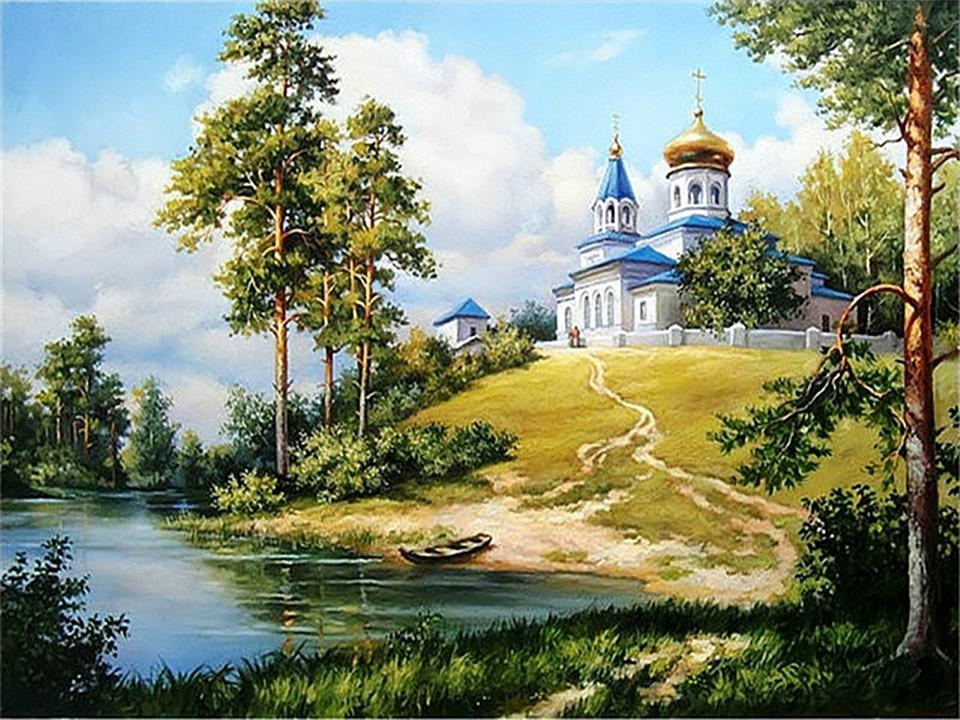 40x50cm  riverside castle 5d diy diamond painting full drill NO FRAME