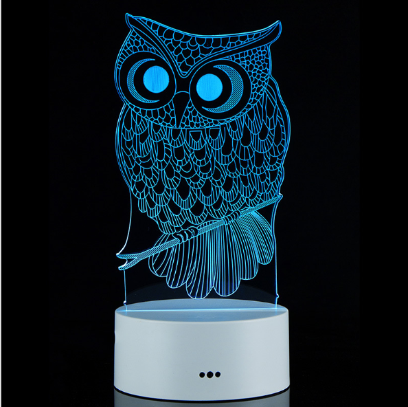 مصباح LED ملون ثلاثي الأبعاد للشحن الليلي بجانب السرير بأشكال مختلفة إبداعية Gif-owl