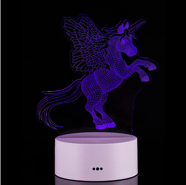 مصباح LED ملون ثلاثي الأبعاد للشحن الليلي بجانب السرير بأشكال مختلفة Gif-Pegasus الإبداعية