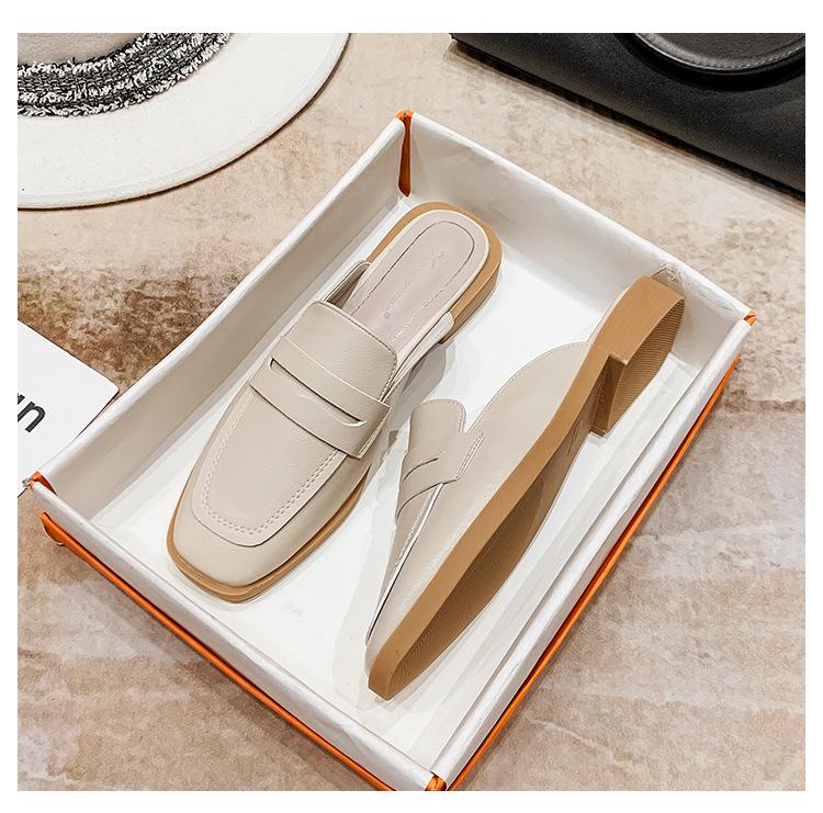 Summer Simple Style Women's Shoes Soft Top Layer Leather Closed Toe Half Slippers Women Single 9A99-2