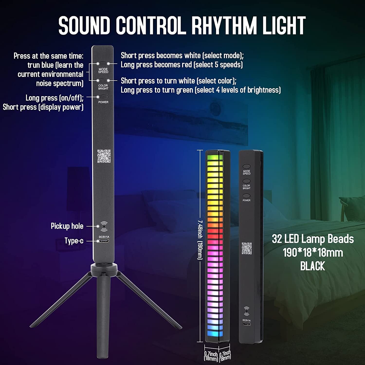 1pc Musik Sound Control LED-Licht, Smart Control Pickup Rhythmus